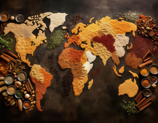 World Map made of spices